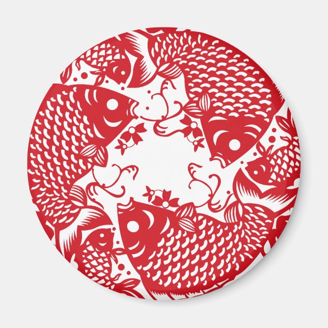 Red Whirling Koi Carp Fish Group Custom Magnet (Front)