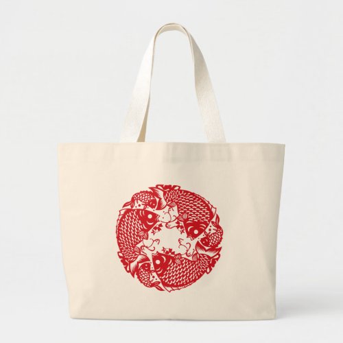 Red Whirling Koi Carp Fish Group Large Tote Bag