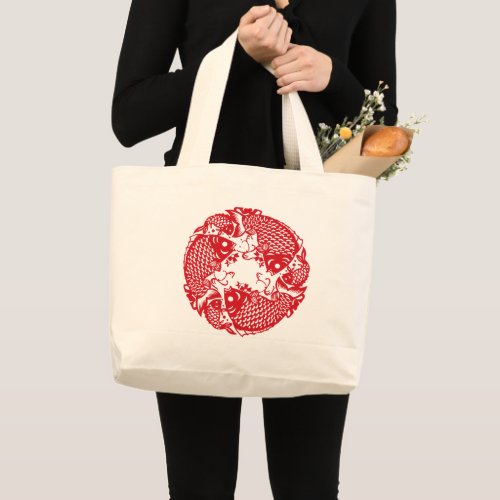 Red Whirling Koi Carp Fish Group LTB Large Tote Bag