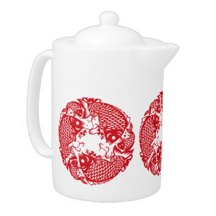 Red Whirling Koi Carp Fish Group MTeaP Teapot
