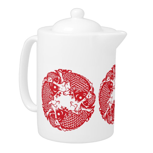 Red Whirling Koi Carp Fish Group MTeaP Teapot (Left)