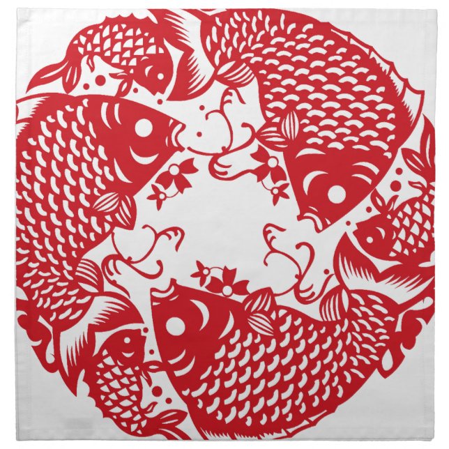 Red Whirling Koi Carp Fish Group Napkin (Front)