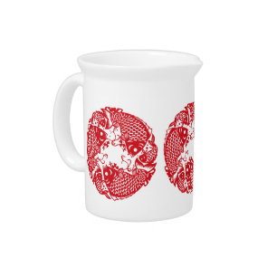 Red Whirling Koi Carp Fish Group P Beverage Pitcher