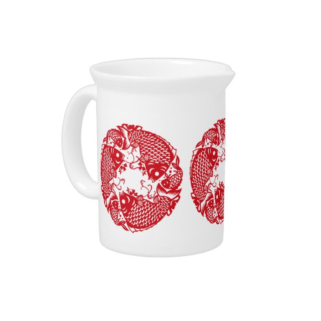 Red Whirling Koi Carp Fish Group P Beverage Pitcher (Left)