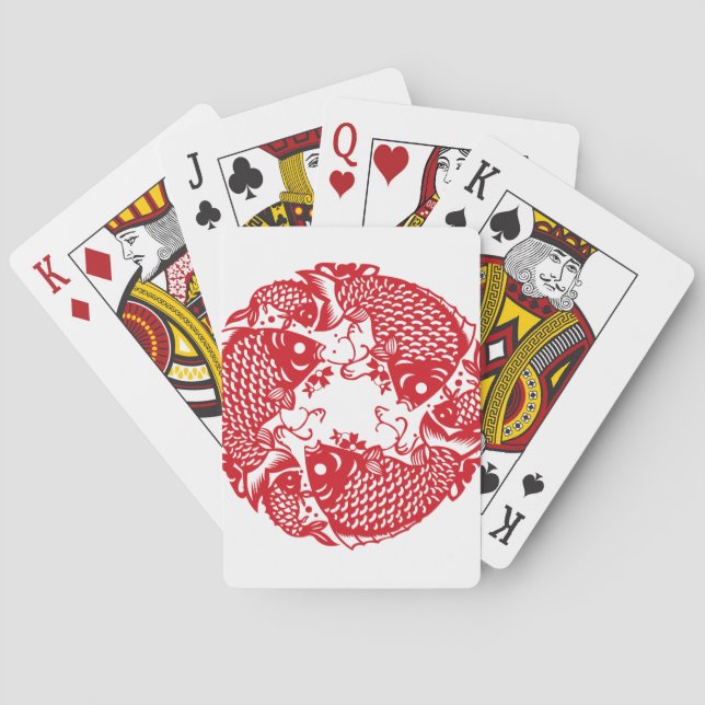 Red Whirling Koi Carp Fish Group Poker Cards (Back)