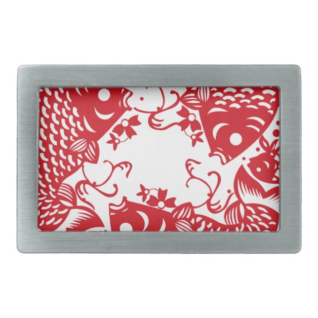 Red Whirling Koi Carp Fish Group Rectangular Belt Buckle (Front)