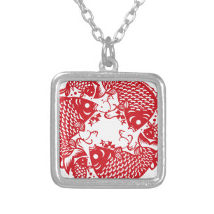 Red Whirling Koi Carp Fish Group S Necklace