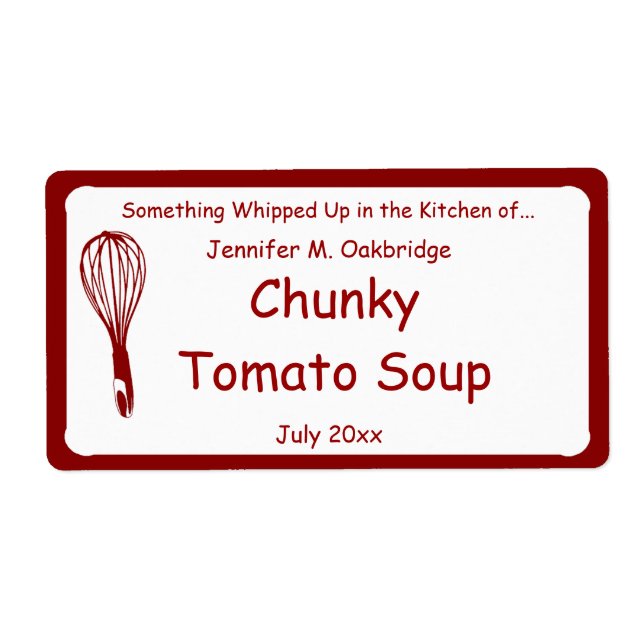 Red Whisk Personalized Homemade Food Label (Front)