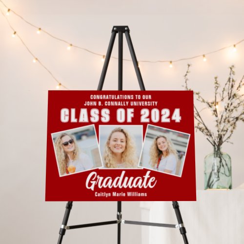 Red White 2024 Graduation Photo Collage Party Foam Board