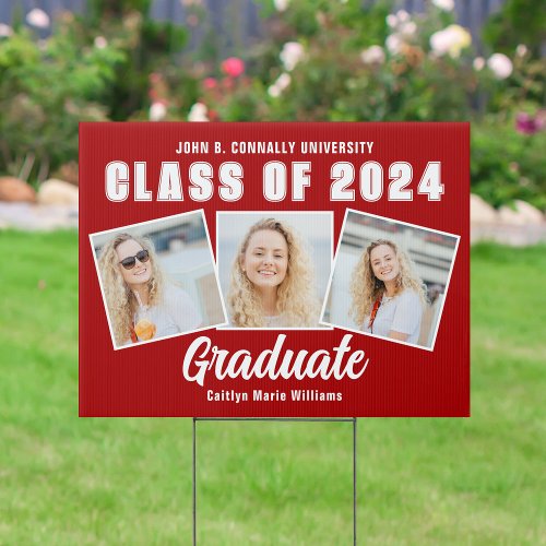 Red White 2024 Graduation Photo Collage Yard Sign