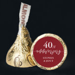 Red & White 40th Wedding Anniversay Celebration Hershey®'s Kisses®<br><div class="desc">Welcome your guests with these sweet treats for your wedding anniversary party. This custom Hershey's Kisses chocolate features chic white lettering "40th anniversary" on a ruby red background. You can personalize the text to any mileston year. (10th,  20th,  25th,  30th,  40th,  50th,  60th, ect)</div>