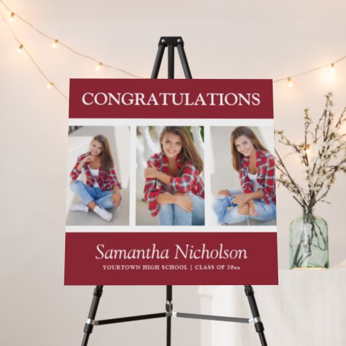 Red White 4 Photo Front Back Graduation Party  Foam Board