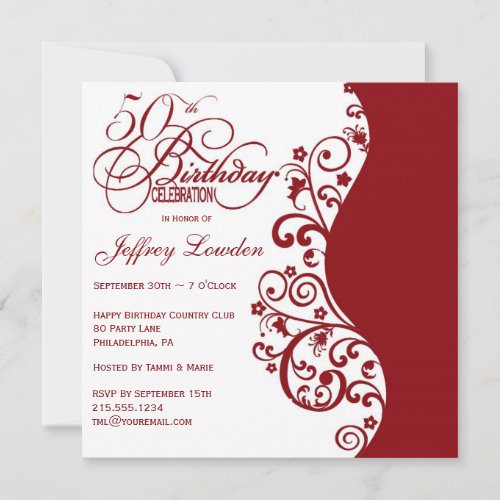 Red &amp; White 50th Birthday Party Invitation