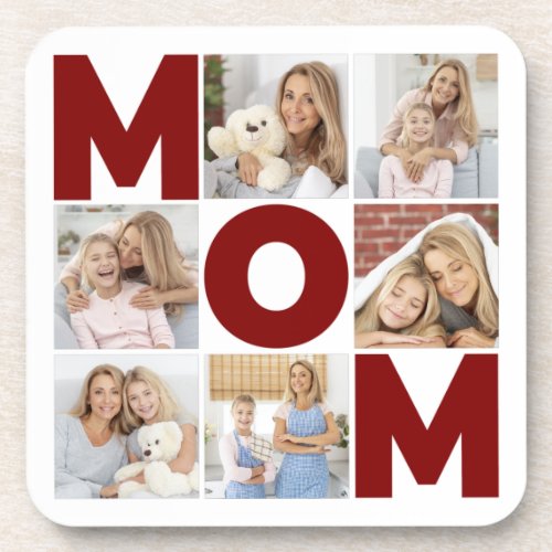 Red  White 6 Photo Collage Mom Beverage Coaster