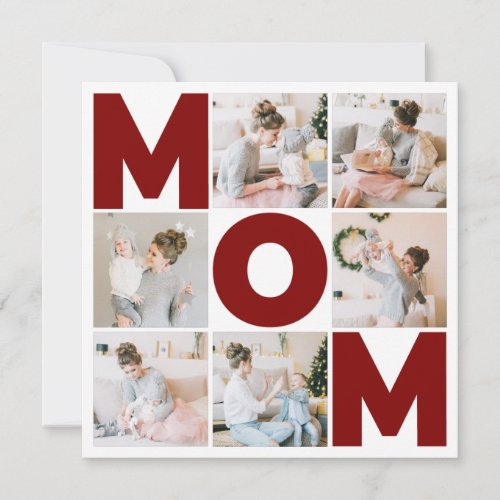 Red  White 6 Photo Collage Mom Flat Card