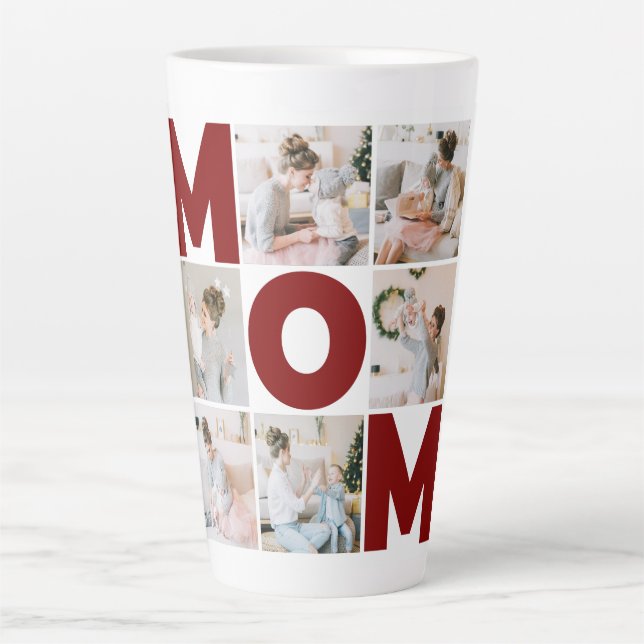 Red & White 6 Photo Collage Mom Latte Mug (Front)