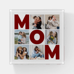 Red & White 6 Photo Collage Mom  Paperweight