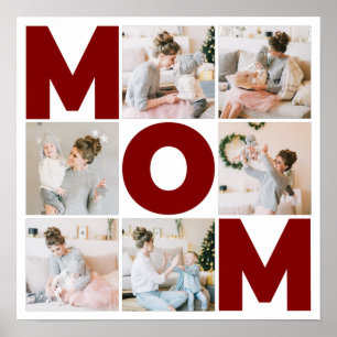Red & White 6 Photo Collage Mom Poster