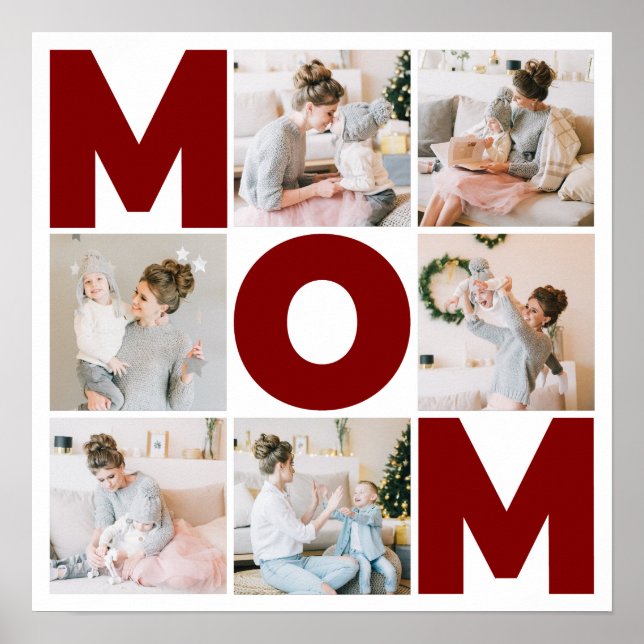 Red & White 6 Photo Collage Mom Poster (Front)