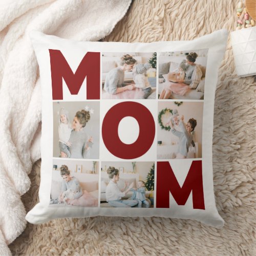 Red  White 6 Photo Collage Mom Throw Pillow