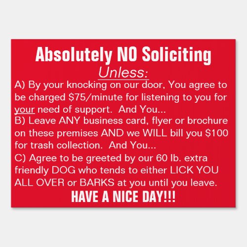 Red White Absolutely No Soliciting Sign