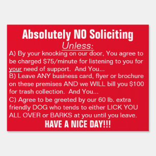 Red White Absolutely No Soliciting Yard Sign