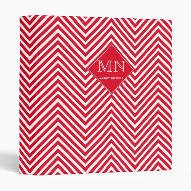 Red & White Abstract Chevron Pattern Monogram