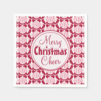 Red & White Abstract Christmas Bulbs w/ Snowy Font Napkins