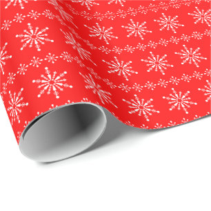 Red & White Abstract Christmas Snowflakes Wrapping Paper