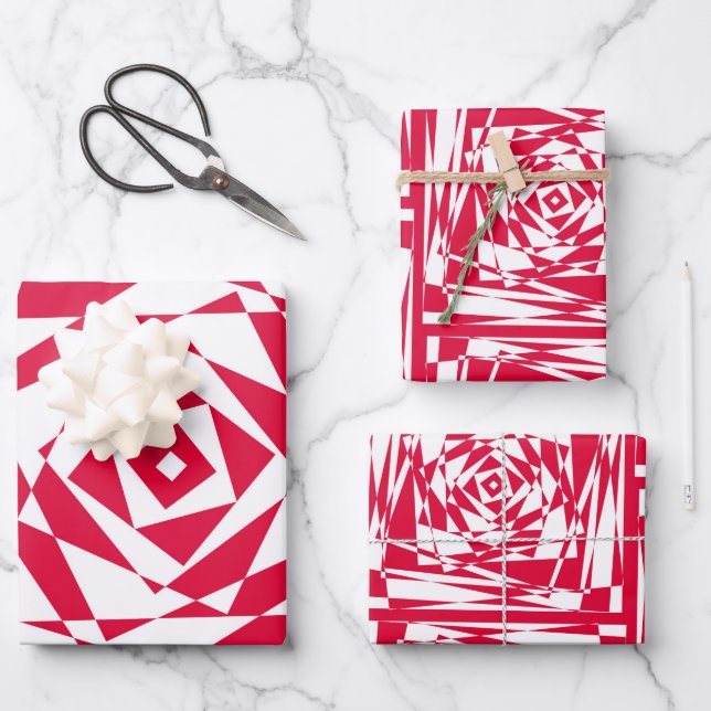 Red & White Abstract Modern Illusion Design  Wrapping Paper Sheets (Front)