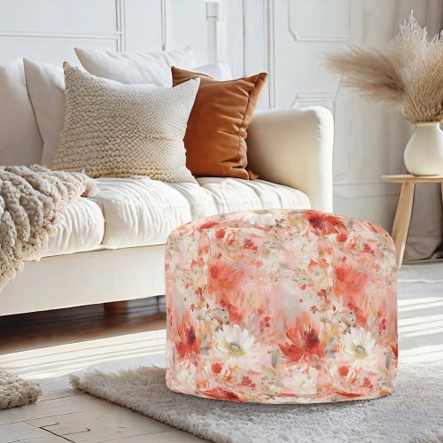 Red White Abstract Painting Floral Pattern Pouf