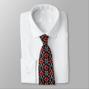 Red White Abstract Pattern Neck Tie