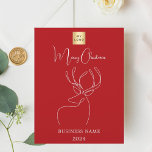 Red white abstract reindeer business Christmas Flyer<br><div class="desc">Red background,  and a white abstract one line reindeer.  Personalize and add a your business logo,  name and year. Text: Merry Christmas. 

Back: add your message.</div>