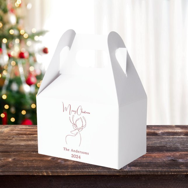 Red white abstract reindeer modern Christmas Favor Boxes (Creator Uploaded)