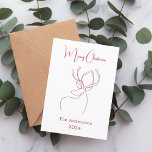 Red white abstract reindeer modern Christmas Holiday Card<br><div class="desc">White background,  and a red abstract one line reindeer.  Personalize and add a name and year. Text: Merry Christmas

Back: add your note and your names.</div>