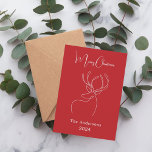 Red white abstract reindeer modern Christmas Holiday Card<br><div class="desc">Red background,  and a white abstract one line reindeer.  Personalize and add a name and year. Text: Merry Christmas. 

Back: add your note and your names.</div>