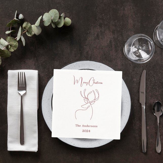 Red white abstract reindeer modern Christmas Napkins (Creator Uploaded)