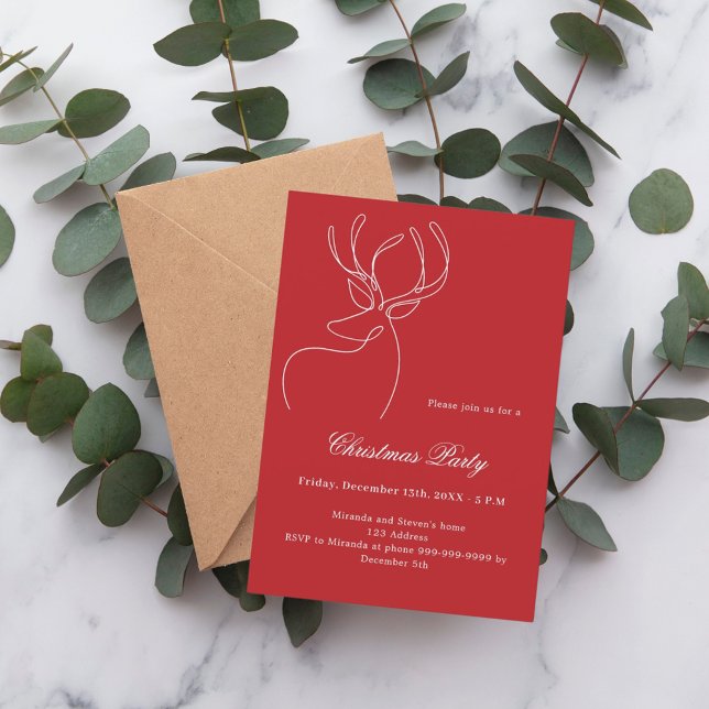 Red white abstract reindeer modern Christmas Party Invitation (Creator Uploaded)