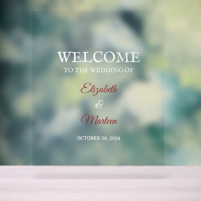 Red & White Acrylic Sign for Autumn Wedding (Neutral)