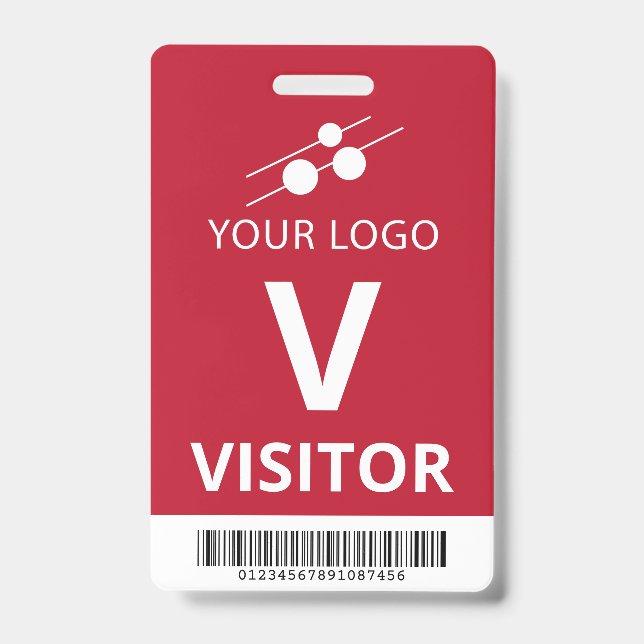 Red White Add Your Logo Bar Code Visitor Badge (Front)