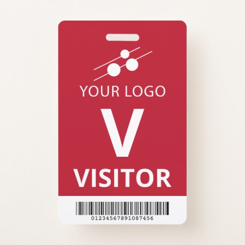 Red White Add Your Logo Bar Code Visitor Badge