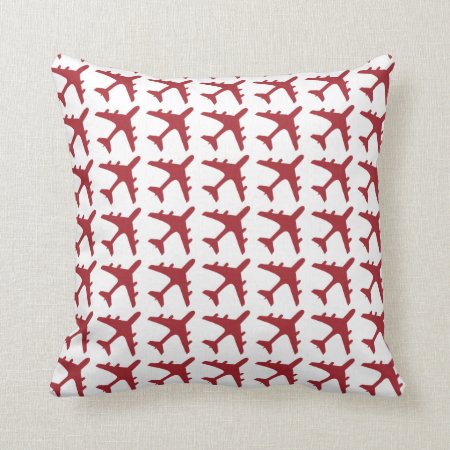 Red White Airplane Pattern Decorative Pillow
