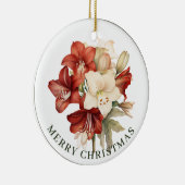  Red & White Amaryllis on White Merry Christmas  Ceramic Ornament (Right)