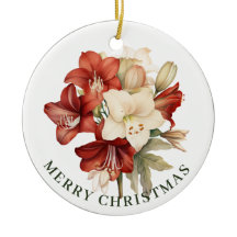  Red & White Amaryllis on White Merry Christmas 
