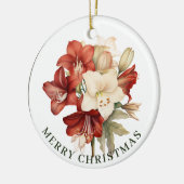  Red & White Amaryllis on White Merry Christmas  Ceramic Ornament (Left)