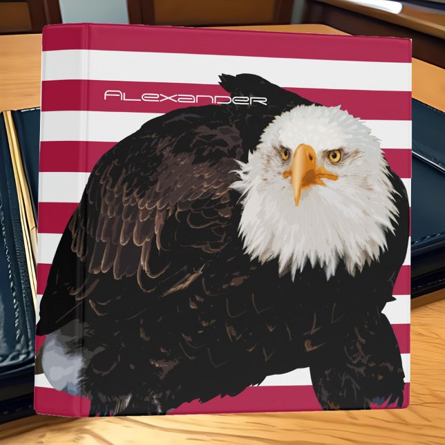Red & White American Flag Bald Eagle Patriotic 3 Ring Binder (Personalized Red & White American Flag Binder with Bald Eagle Design - Patriotic Gift Idea)
