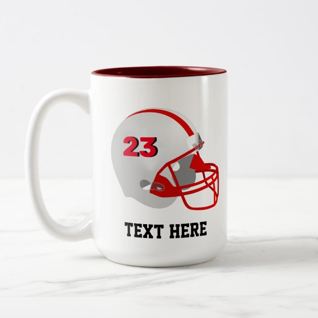 Red & White American Football Helmet Two-Tone Coffee Mug (Left)