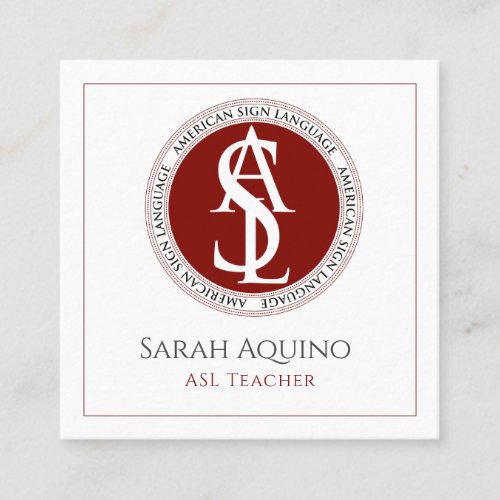 Red  White American Sign Language ASL Logo Square Business Card
