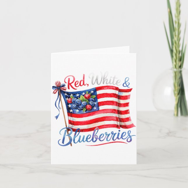 Red White &amp; Blueberries Coquette Flag Bow Men  Card (Front)
