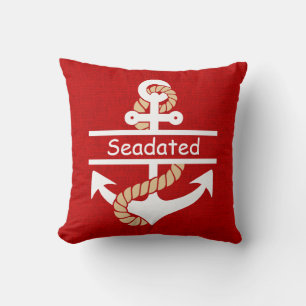 Red White Anchor Nautical Throw Pillow